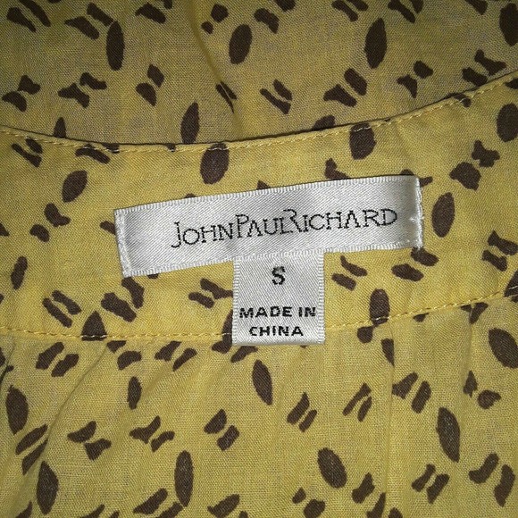 John Paul Richard Womens Blouse Small Yellow Brown Geometric Side Tie Abstract - Picture 6 of 7